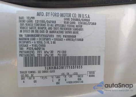 2000 Lincoln Town Car Cartier from USA, damaged, VIN 1LNHM83W1YY837855